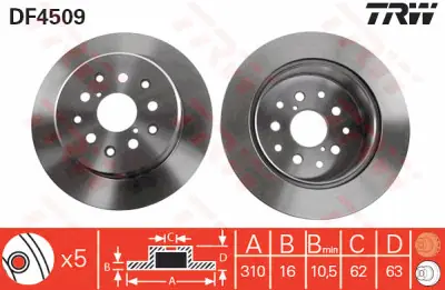 Juego de discos de freno TRW DF4509 TRW DF4509 (Sustituye a DF7230) Oferta